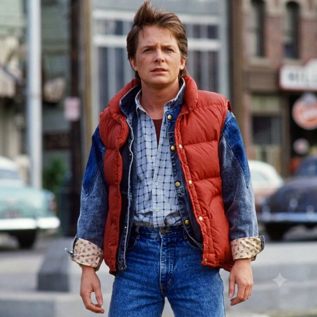 80s Inspired Quilted Puffer Vest, Marty McFly Style Jacket, Retro Cosplay Costume, Ducktail Outerwear