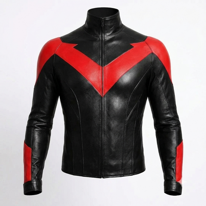 Adult Red Wing Vigilante Cosplay Leather Jumpsuit, Custom Superhero Costume, Comic-Inspired Halloween Outfit