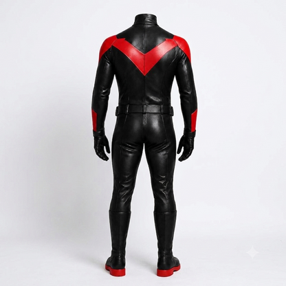 Adult Red Wing Vigilante Cosplay Leather Jumpsuit, Custom Superhero Costume, Comic-Inspired Halloween Outfit