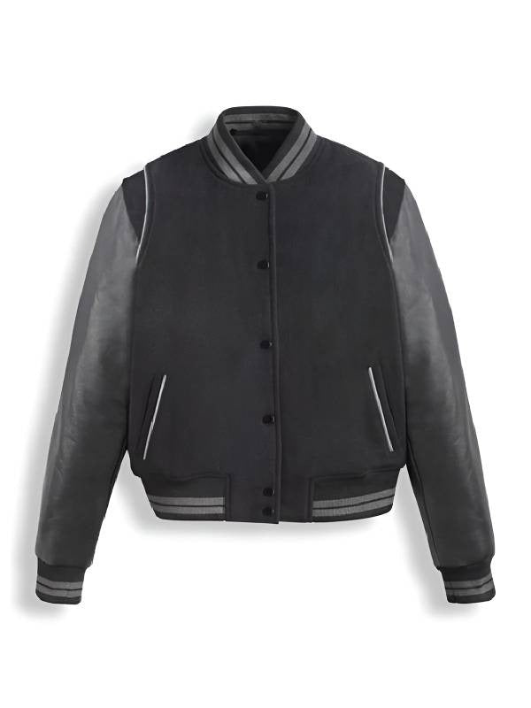Men's Black Wool Bomber Leather Jacket