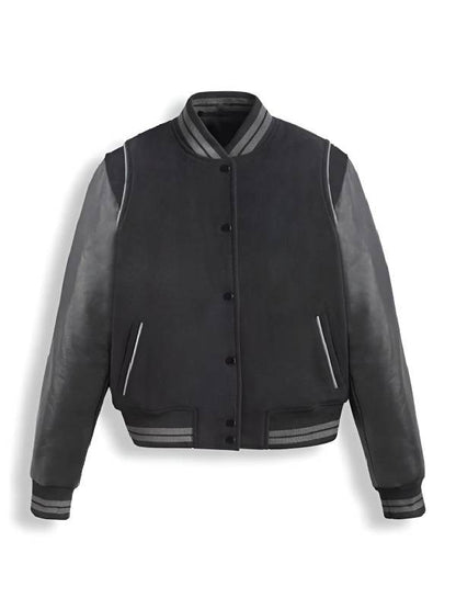 Men's Black Wool Bomber Leather Jacket
