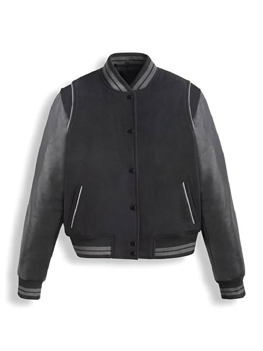 Black Varsity Leather Bomber Jacket