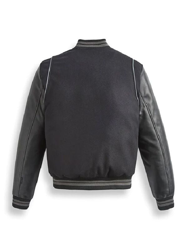 Men's Black Wool Bomber Leather Jacket