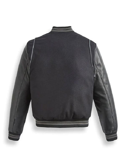Men's Black Wool Bomber Leather Jacket
