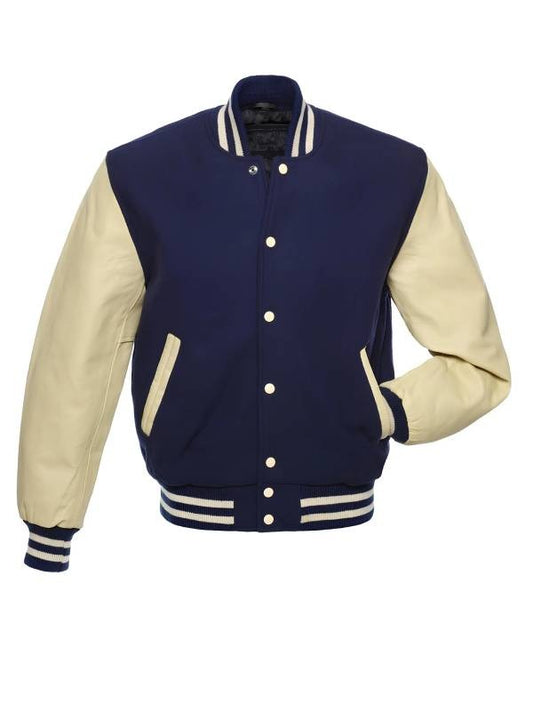 Navy Blue and Cream Varsity Jacket