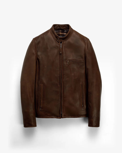 Waxed Natural Pebbled Cowhide Cafe Racer Jacket