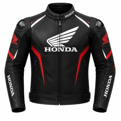 Honda Motorbike Black & Red Racing Leather Jacket For Men