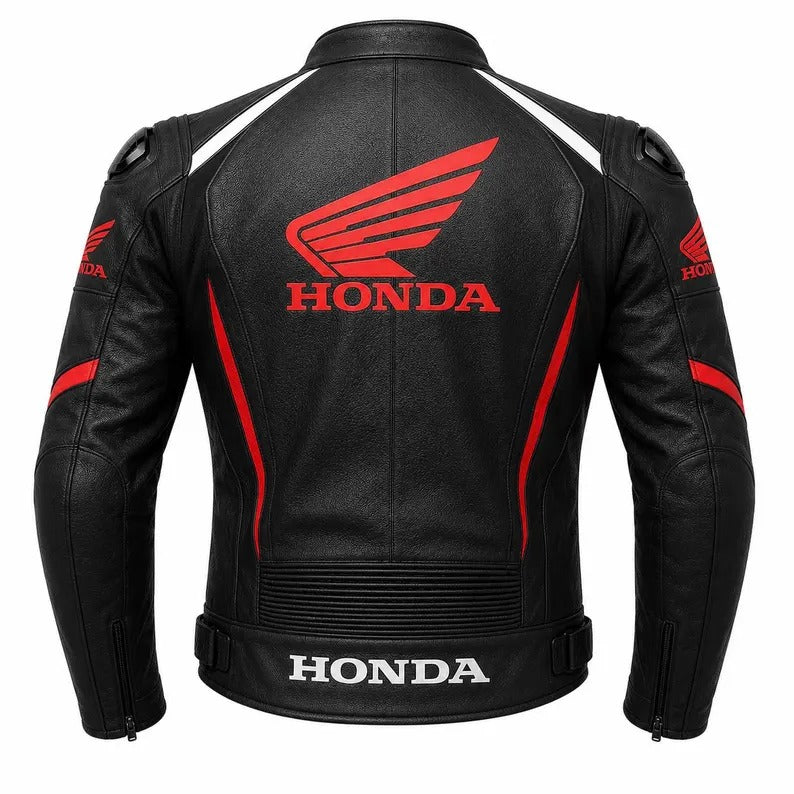 Honda Motorbike Black & Red Racing Leather Jacket For Men