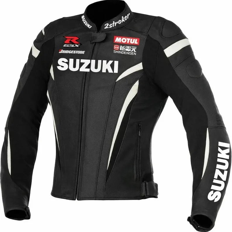 Suzuki GSXR Leather Motorcycle Jacket, Motorbike Biker Racing Jacket, Kevlar CE Armor, Riding Gear