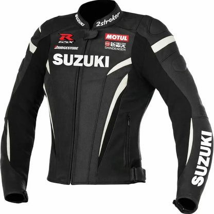 Suzuki GSXR Leather Motorcycle Jacket, Motorbike Biker Racing Jacket, Kevlar CE Armor, Riding Gear