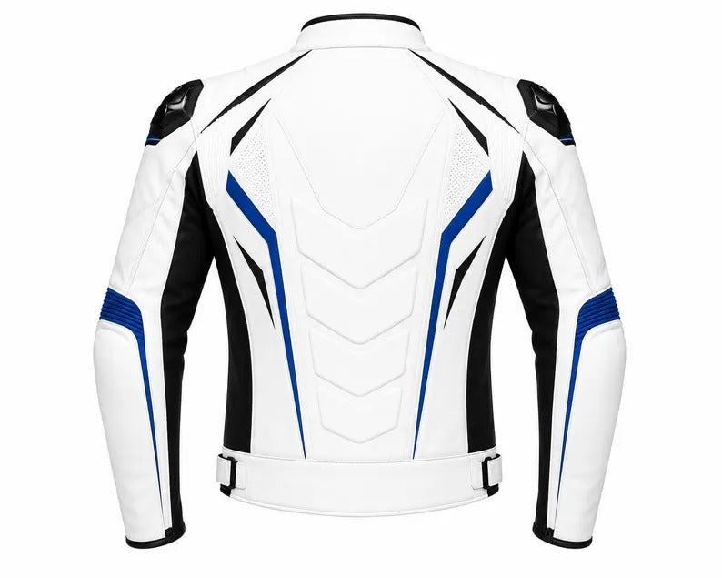Men White Suzuki Motorbike Leather Racing Jacket Personalized Sports Biker Jacket
