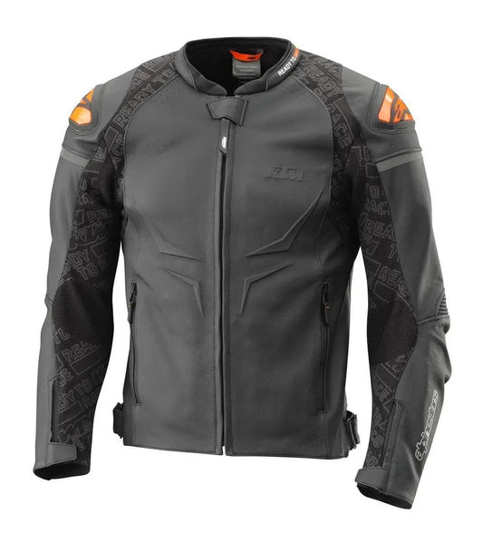 KTM Performance Circuit Master Color-Block White, Orange &amp; Charcoal Racing Leather Jacket