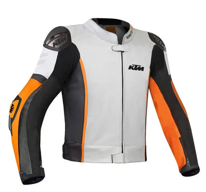 KTM Black Cowhide Leather Motorcycle Jacket: CE Armored Biker Gear Replica