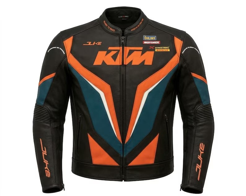 KTM Style Motorcycle Leather Jacket Black Orange Racing Biker Jacket