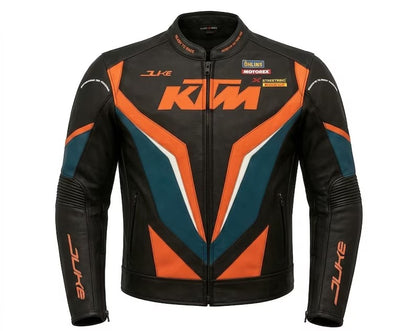 KTM Style Motorcycle Leather Jacket Black Orange Racing Biker Jacket