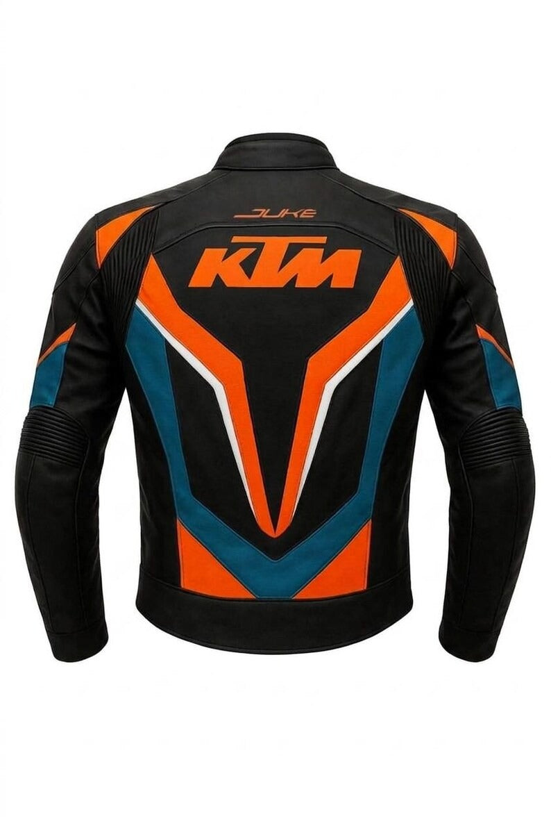 KTM Style Motorcycle Leather Jacket Black Orange Racing Biker Jacket
