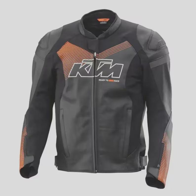KTM Sportbike Leather Jacket – Men’s Motorcycle Riding Gear – High Protection Cowhide Biker Jacket