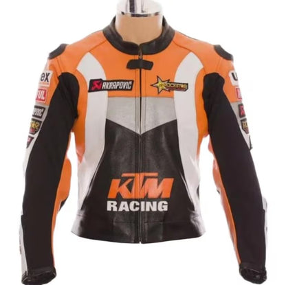 KTM Motorcycle Leather Racing Jacket – Orange & Black Track Wear