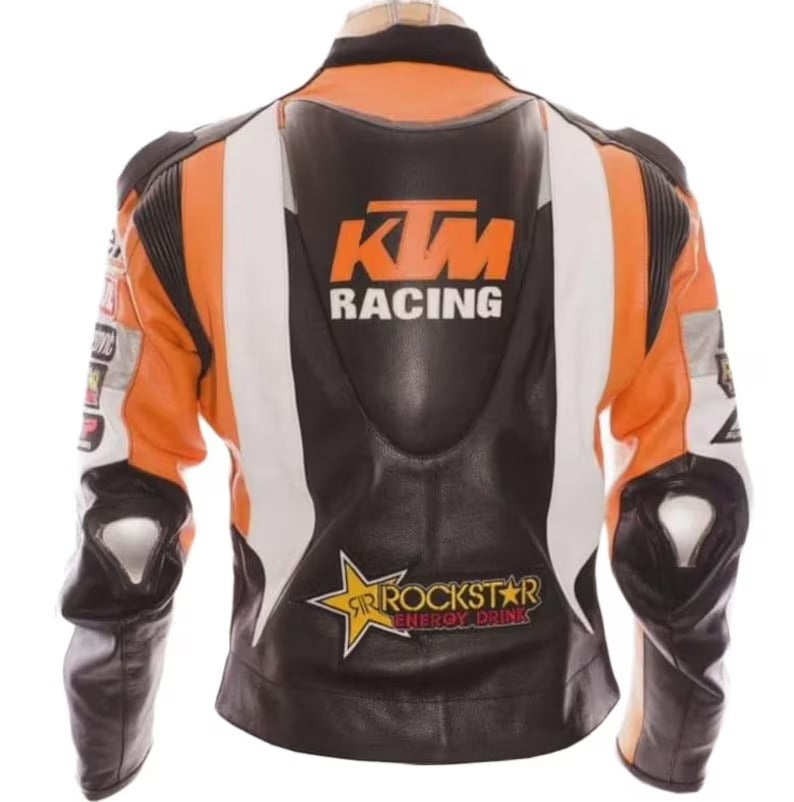 KTM Motorcycle Leather Racing Jacket – Orange & Black Track Wear