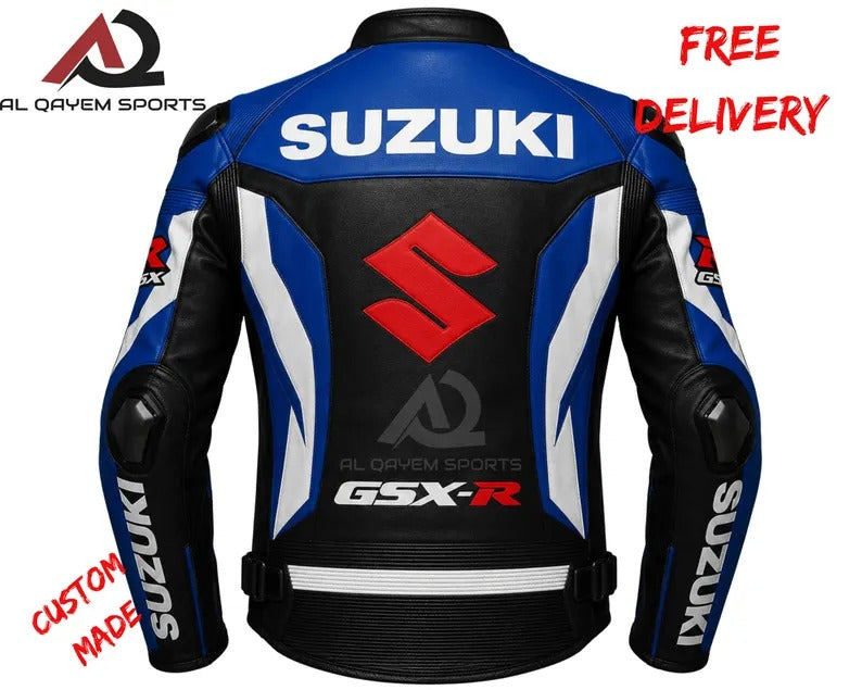 Custom Suzuki New Design Leather Motorcycle Jacket – Men’s Biker Racing Gear (CE Armour)