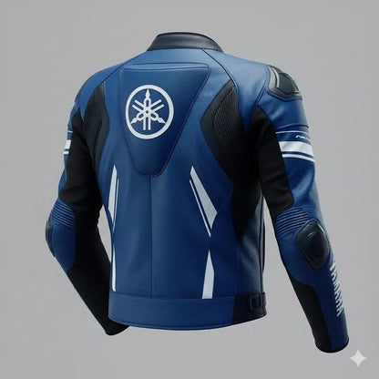 Yamaha Blue Leather Motorcycle Jacket | Racing Biker Protective Gear for Him