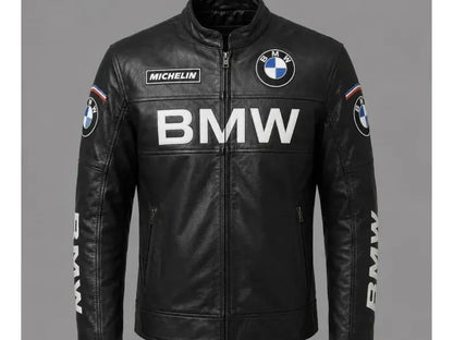 BMW Men's Black Cowhide Leather Racing Motorcycle Biker Jacket
