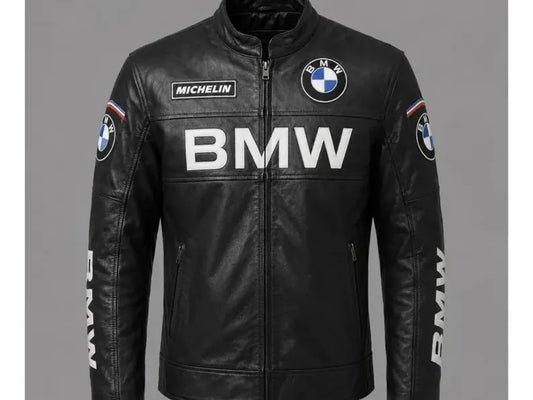 BMW Men's Black Cowhide Leather Racing Motorcycle Biker Jacket