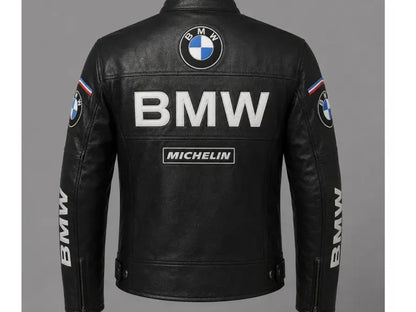 BMW Men's Black Cowhide Leather Racing Motorcycle Biker Jacket