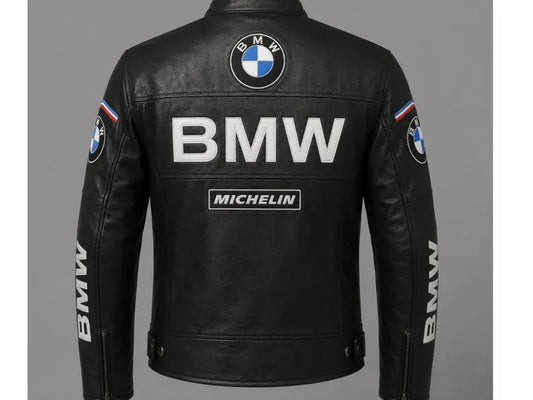 BMW Men's Black Cowhide Leather Racing Motorcycle Biker Jacket
