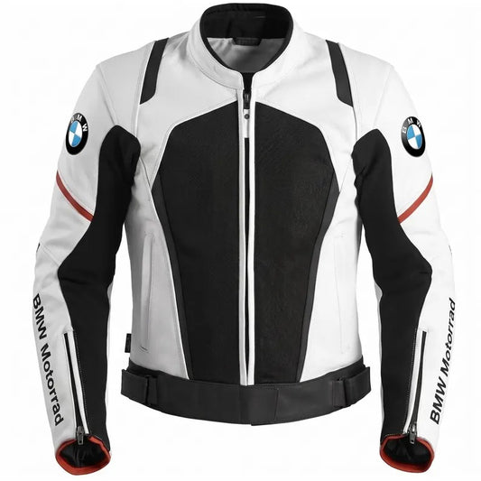 BMW Motorrad Leather Motorcycle Jacket | Men's White Black Racing Biker Gear