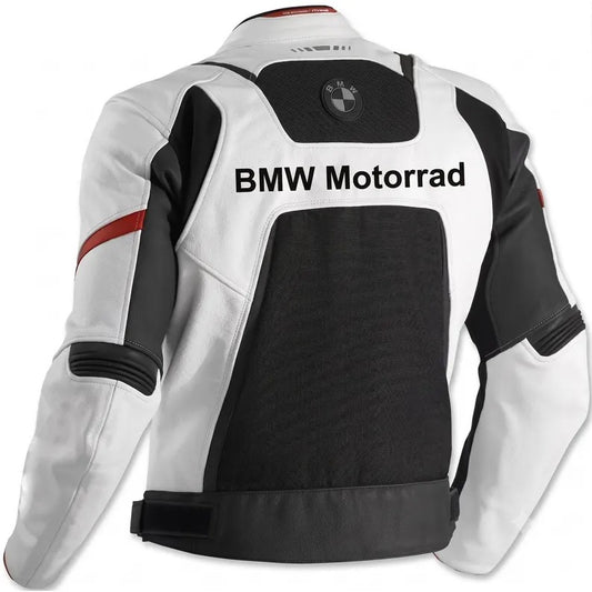 BMW Motorrad Leather Motorcycle Jacket | Men's White Black Racing Biker Gear