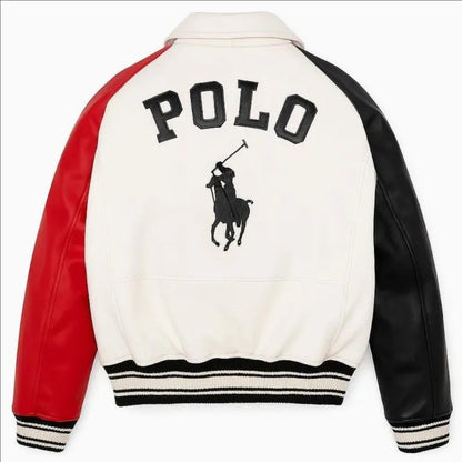 Handmade Polo Ralph Lauren Leather Varsity Jacket | Multi Color Block Bomber