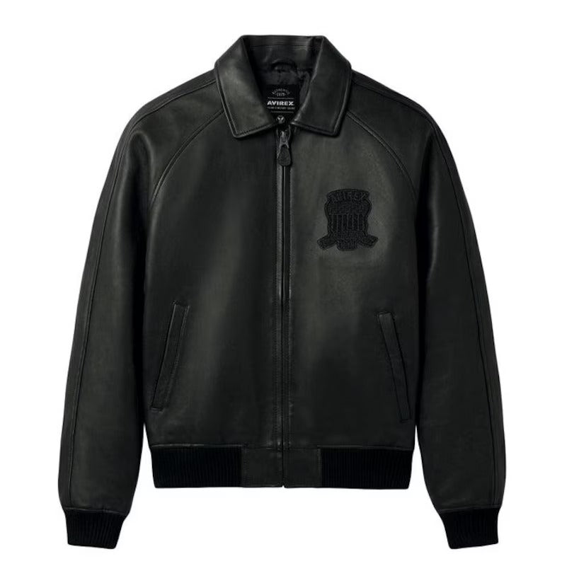 Avirex American Bomber Jacket. Genuine Cowhide Leather Varsity Jacket, Streetwear Biker Outerwear