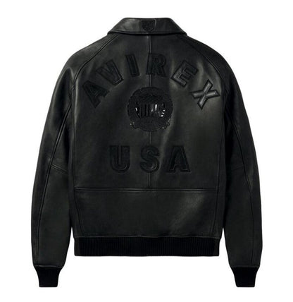 Avirex American Bomber Jacket. Genuine Cowhide Leather Varsity Jacket, Streetwear Biker Outerwear