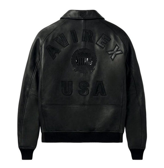Avirex American Bomber Jacket. Genuine Cowhide Leather Varsity Jacket, Streetwear Biker Outerwear