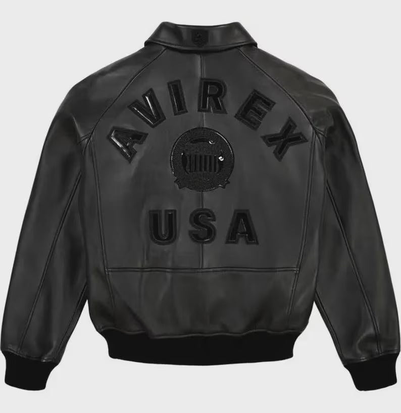 Handmade Avirex Goth Leather Bomber Jacket, Embroidery Vintage Varsity Style