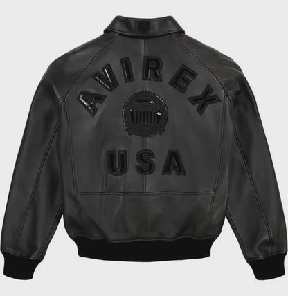 Handmade Avirex Goth Leather Bomber Jacket, Embroidery Vintage Varsity Style