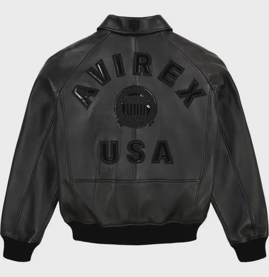 Handmade Avirex Goth Leather Bomber Jacket, Embroidery Vintage Varsity Style