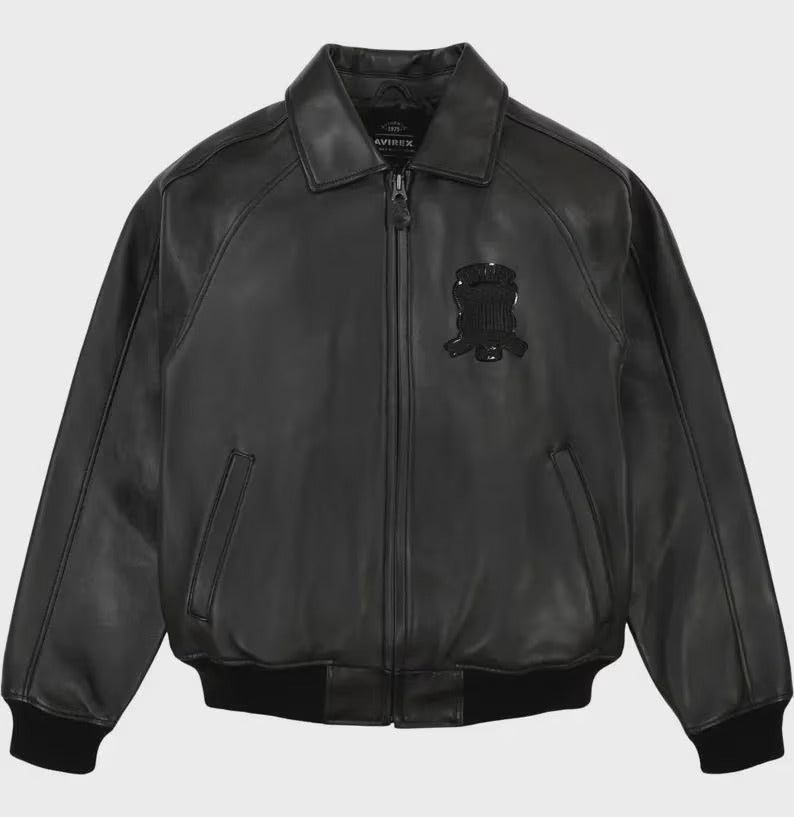 Handmade Avirex Goth Leather Bomber Jacket, Embroidery Vintage Varsity Style