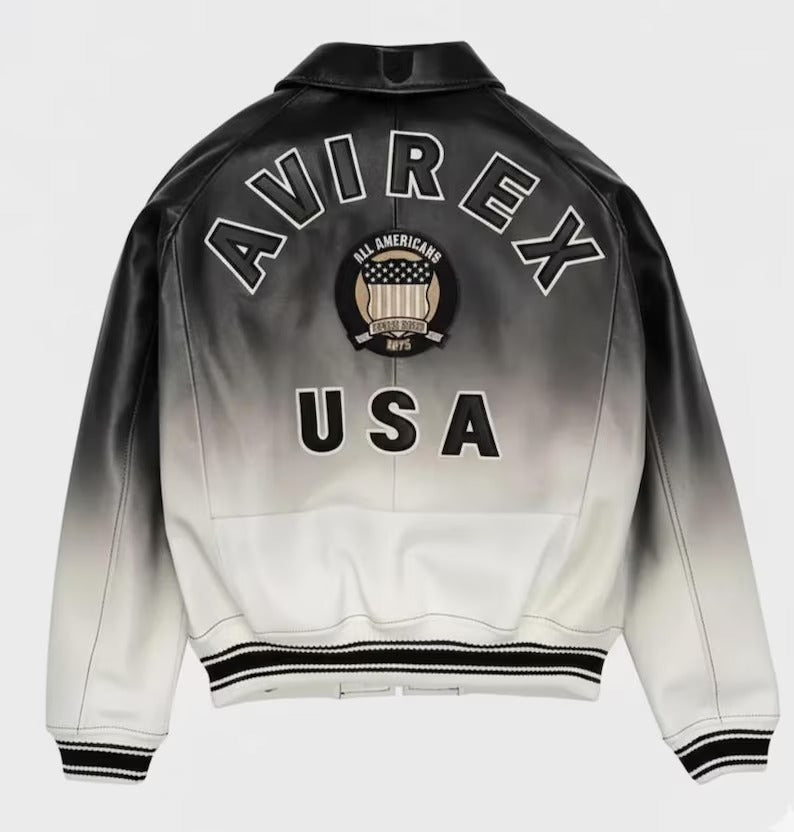 Men's Avirex Black Leather Hoodie American Bomber Leather Hooded Coat