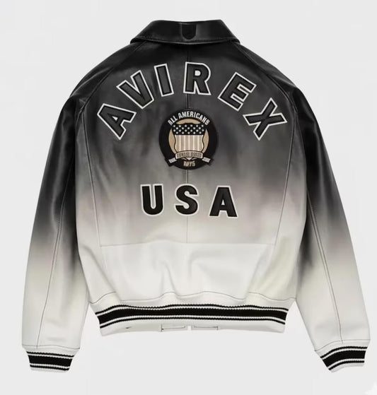 Men's Avirex Black Leather Hoodie American Bomber Leather Hooded Coat