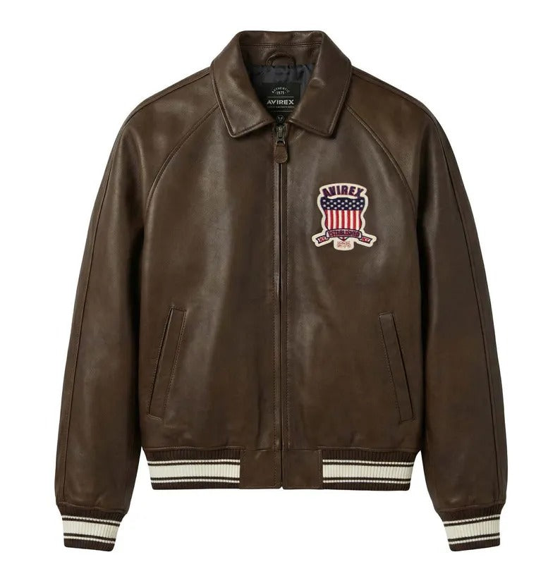 Avirex Icon Leather Bomber Jacket | Avirex USA Brown Leather Jacket | Handmade Leather Jacket