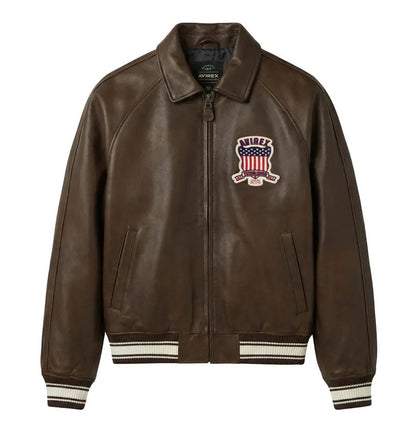 Avirex Icon Leather Bomber Jacket | Avirex USA Brown Leather Jacket | Handmade Leather Jacket