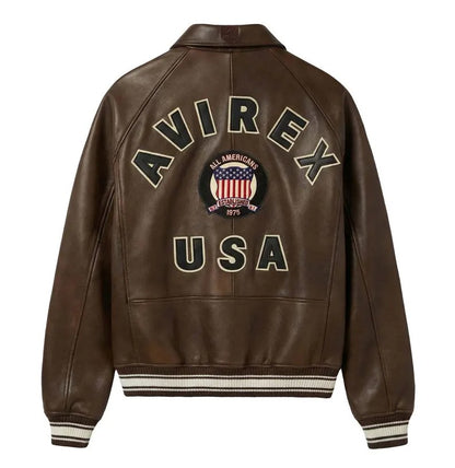 Avirex Icon Leather Bomber Jacket | Avirex USA Brown Leather Jacket | Handmade Leather Jacket