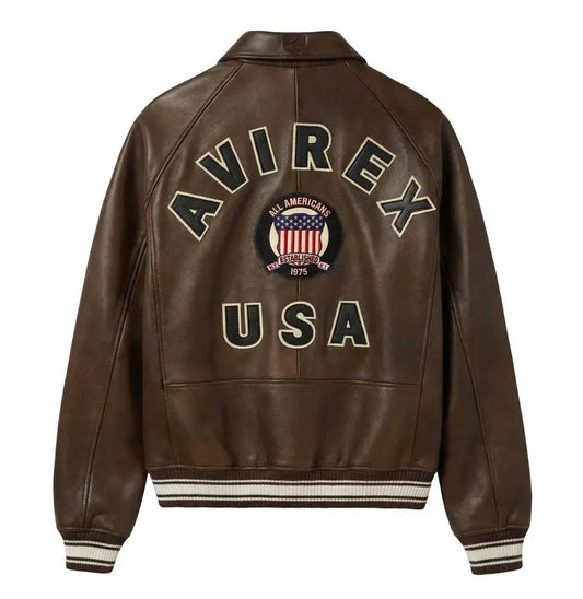 Avirex Icon Leather Bomber Jacket | Avirex USA Brown Leather Jacket | Handmade Leather Jacket