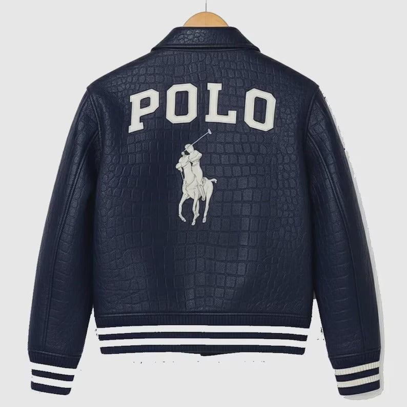 Custom Polo leather Jacket, Cowhide Bomber Leather Jacket