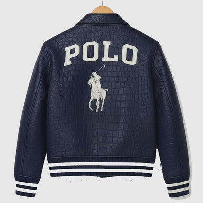 Custom Polo leather Jacket, Cowhide Bomber Leather Jacket