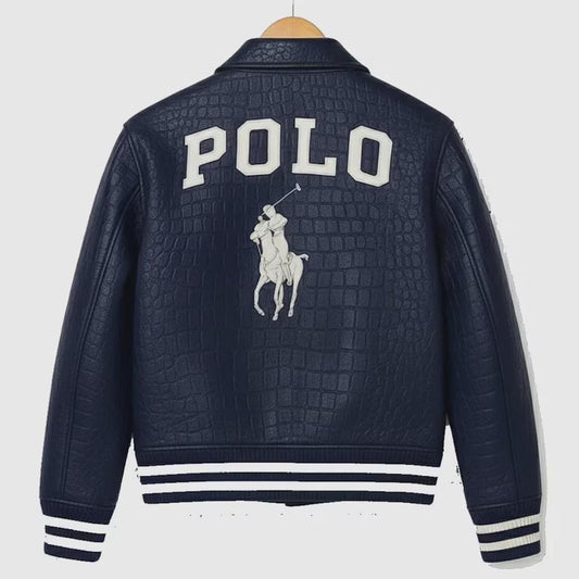 Custom Polo leather Jacket, Cowhide Bomber Leather Jacket