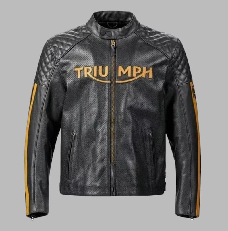 Triumph Motorcycle Racing Jacket Men’s Cowhide Leather Biker Motorbike Style, Gift for him