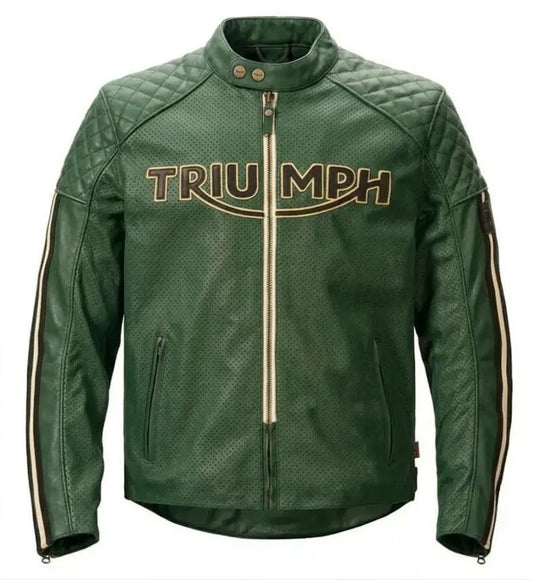 Triumph Leather Motorcycle Jacket Men's Cafe Racer Jacket